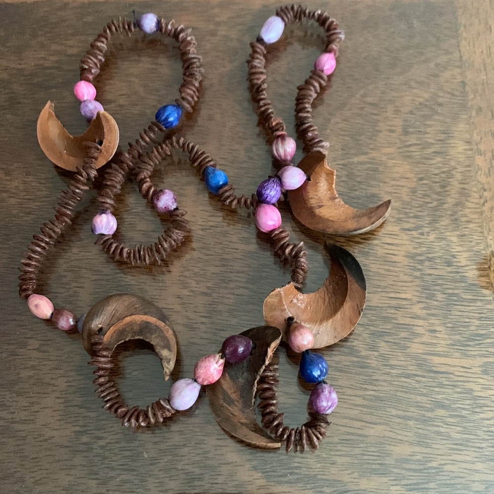 Bohemian Wooden Beaded Necklace / Handmade Wood Bead Jewelry Boho